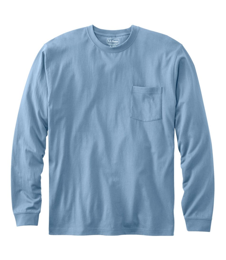 L.L.Bean Carefree Unshrinkable Tee with Pocket Long Sleeve Men's Clothing Delta Blue : XL