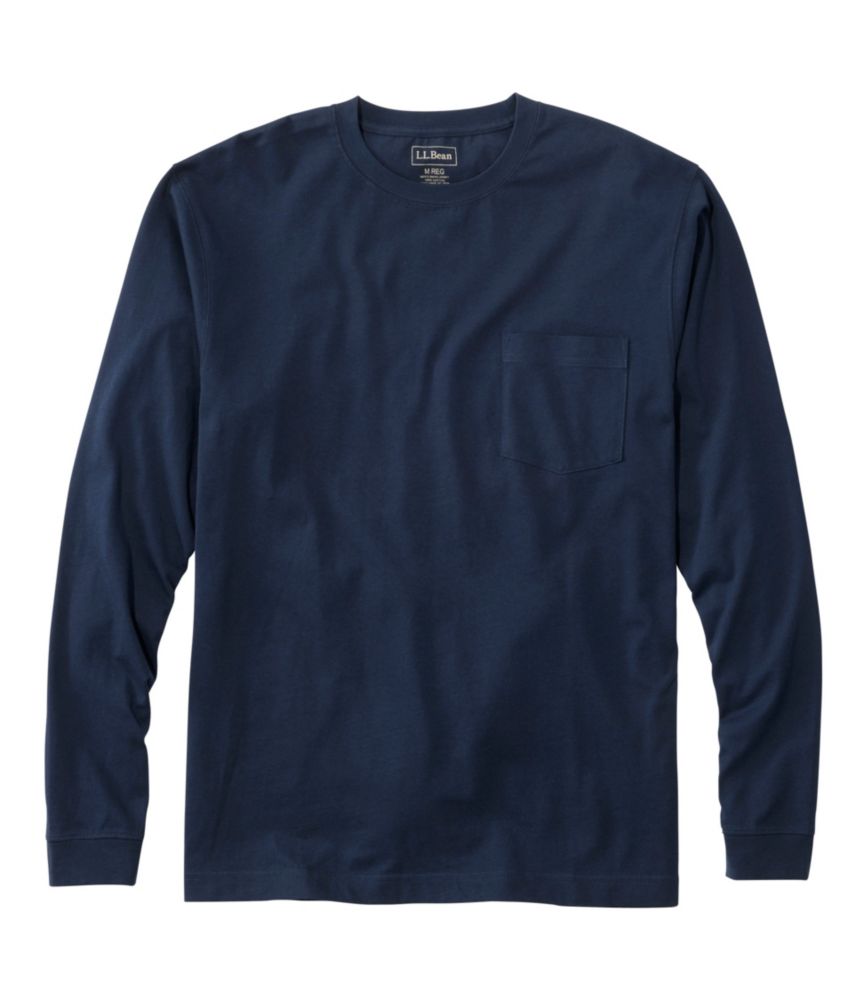 L.L.Bean Carefree Unshrinkable T Shirt Without Pocket Long Sleeve Men's Regular Delta Blue / S