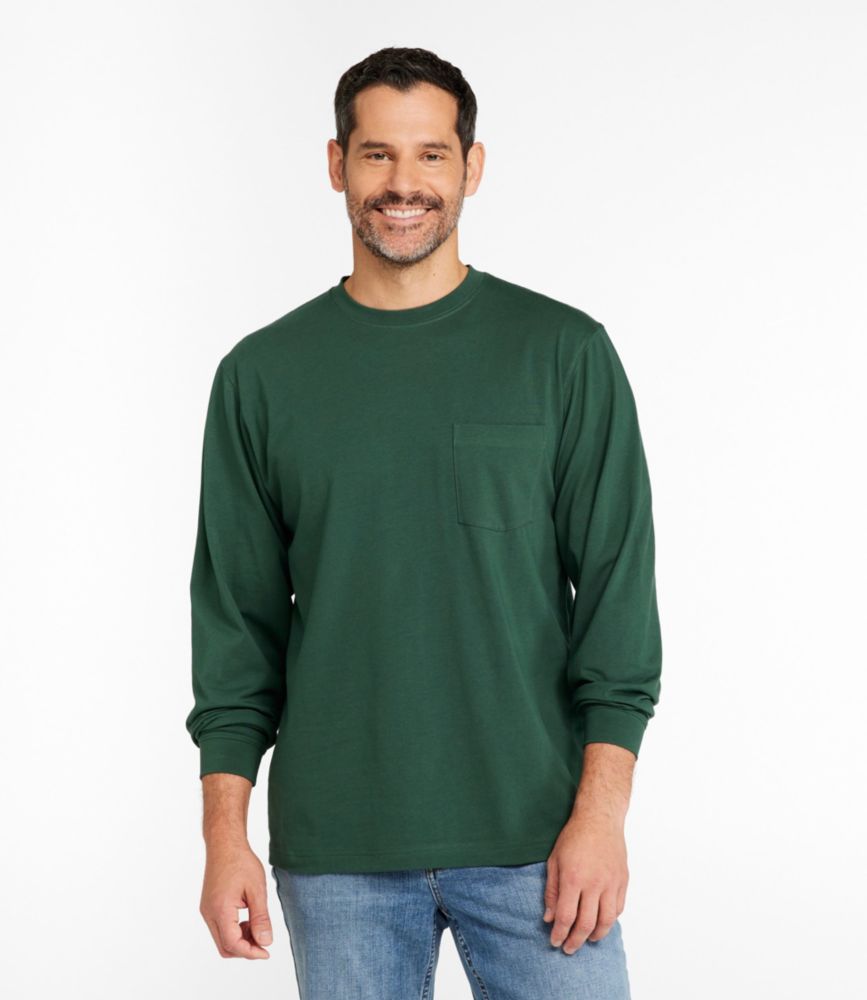 Men's Carefree Unshrinkable Tee with Pocket, Traditional Fit, Long-Sleeve