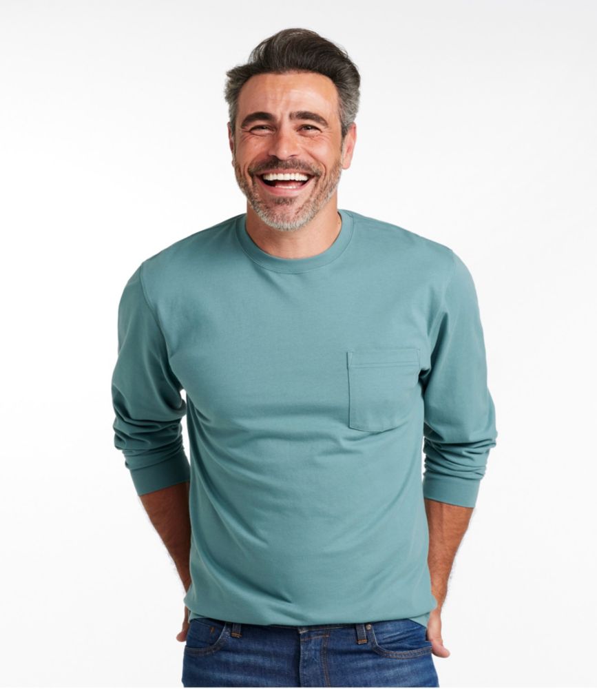 Men's Carefree Unshrinkable Tee with Pocket, Traditional Fit, Long-Sleeve