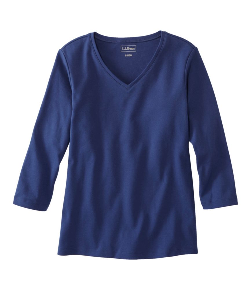 Women's L.L.Bean V-Neck, Three-Quarter-Sleeve, Alpine Blue, small image number 1