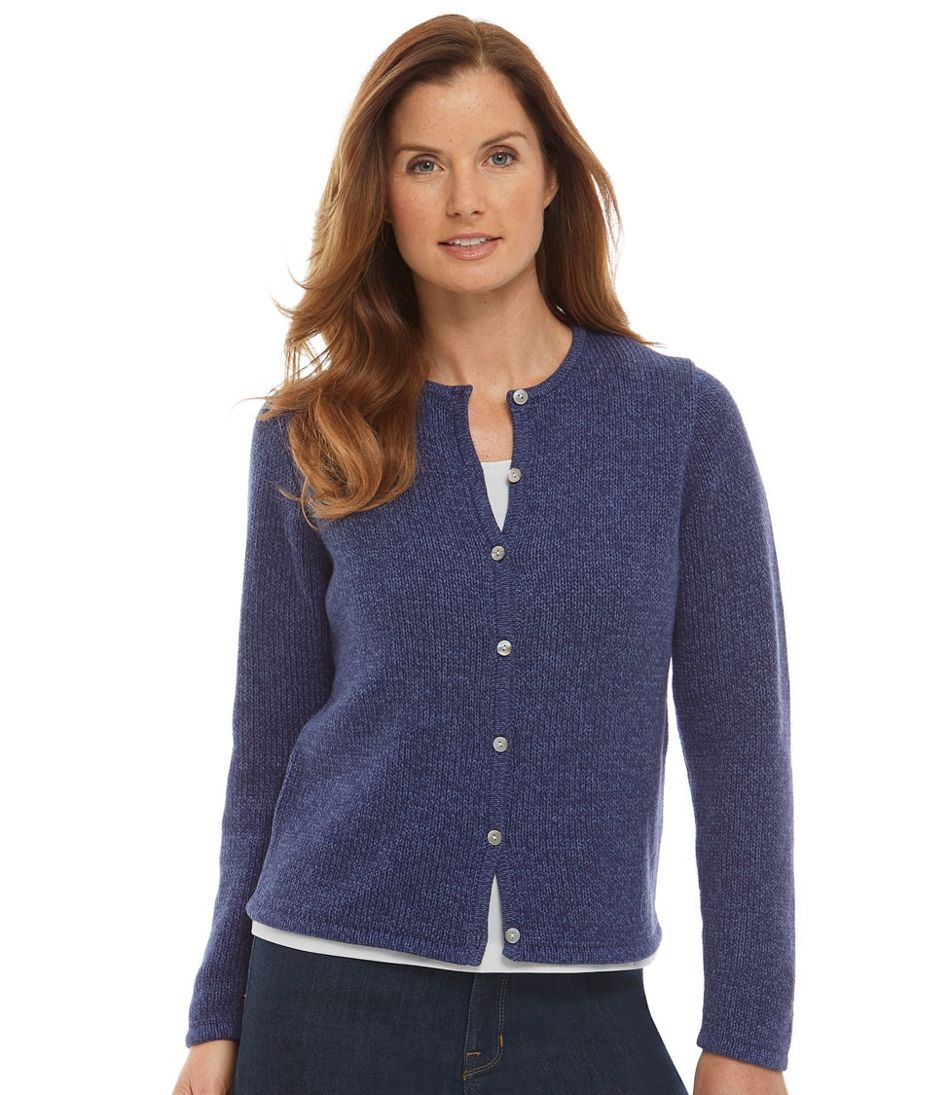 Marled Cotton Sweater, Button-Front Cardigan