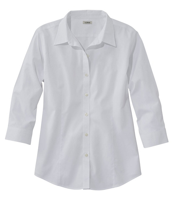 Women's Pinpoint Oxford Cloth Shirt, Three-Quarter Sleeve, White, large image number 0