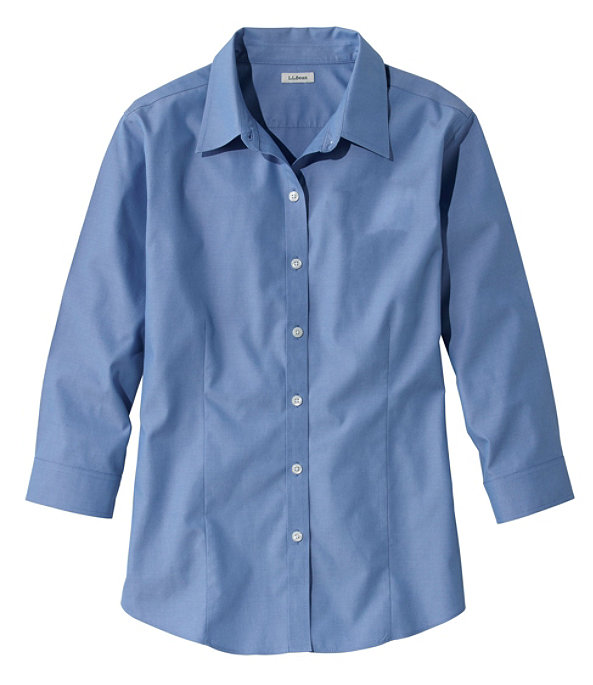 Women's Pinpoint Oxford Cloth Shirt, Three-Quarter Sleeve, French Blue, largeimage number 0