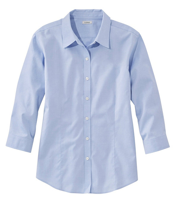 Women's Pinpoint Oxford Cloth Shirt, Three-Quarter Sleeve, Blue, large image number 0