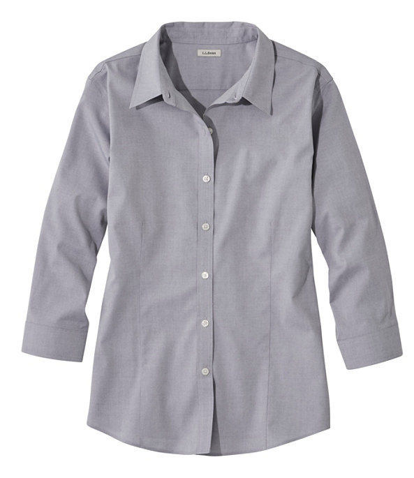 Women's Pinpoint Oxford Cloth Shirt, Three-Quarter Sleeve, Charcoal, large image number 0