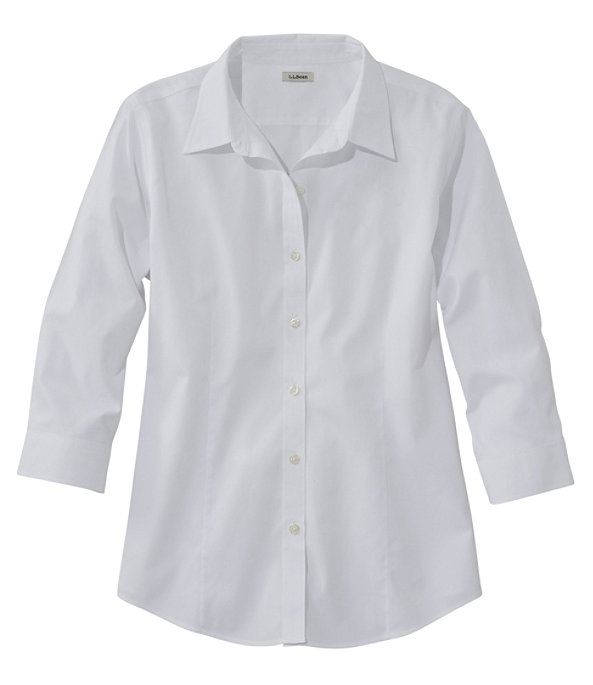 Women's Pinpoint Oxford Cloth Shirt, Three-Quarter Sleeve, White, largeimage number 0