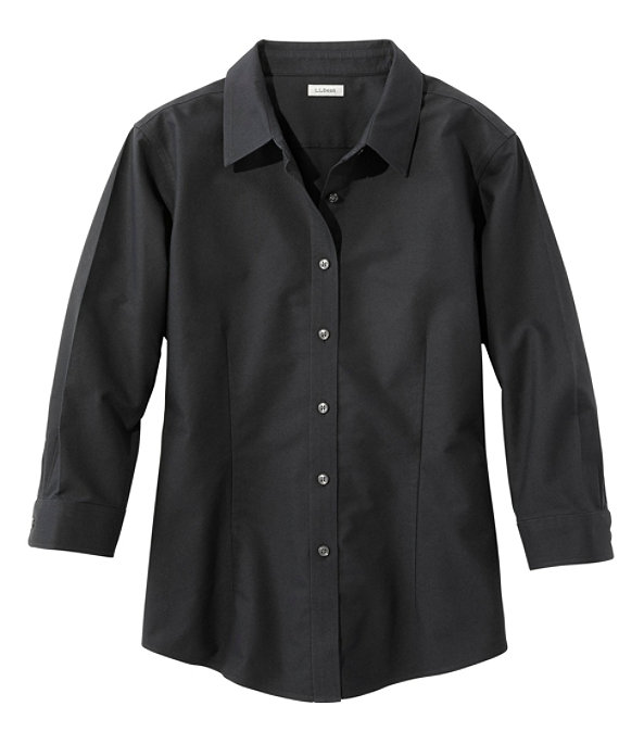 Women's Classic Oxford Cloth Shirt, Three-Quarter Sleeve, Ink Black, large image number 0