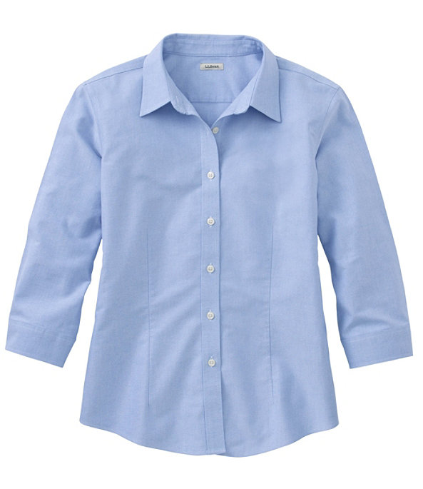 Women's Classic Oxford Cloth Shirt, Three-Quarter Sleeve, French Blue, large image number 0