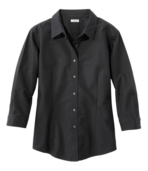 Women's Classic Oxford Cloth Shirt, Three-Quarter Sleeve, Ink Black, largeimage number 0