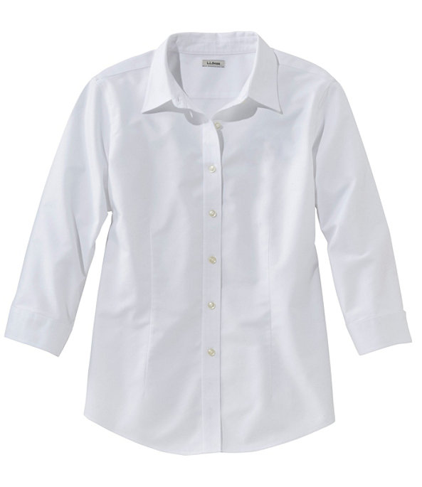 Women's Classic Oxford Cloth Shirt, Three-Quarter Sleeve, White, large image number 0