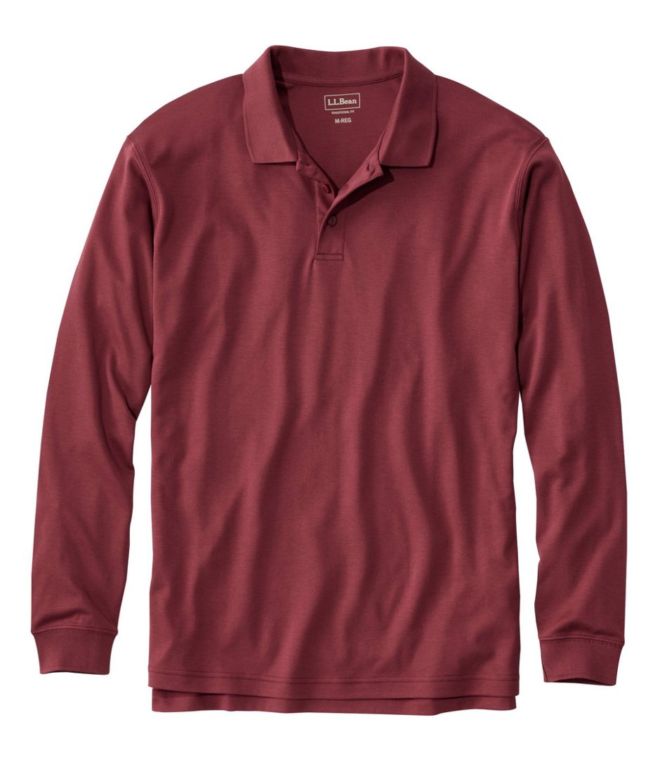 Men's Pima Cotton Polo, Traditional Fit Long-Sleeve