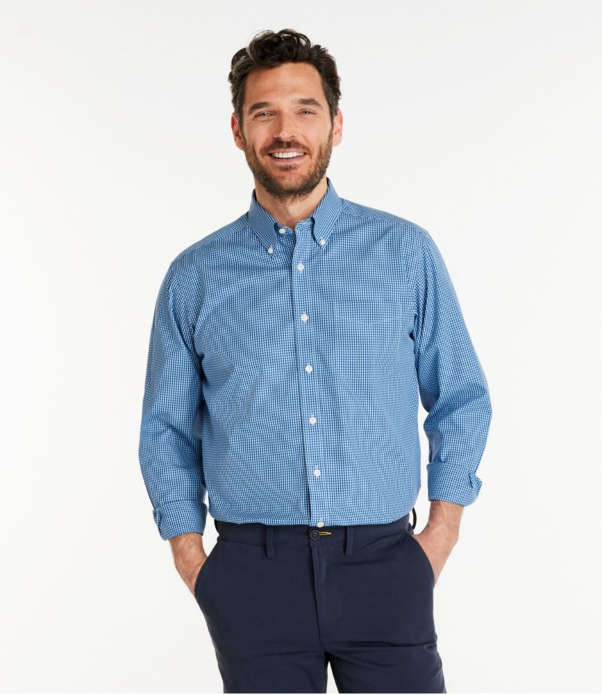 Men's Wrinkle-Free Pinpoint Oxford Cloth Shirt, Traditional Fit Tattersall, Bright Blue, small image number 2