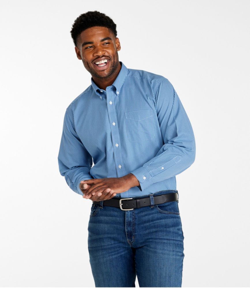 Men's Wrinkle-Free Pinpoint Oxford Cloth Shirt, Traditional Fit Tattersall, Brightwater Blue, small image number 4