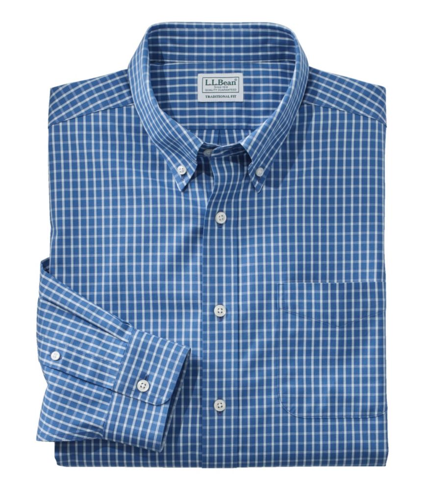 Men's Wrinkle-Free Pinpoint Oxford Cloth Shirt, Traditional Fit Tattersall, Bright Blue, small image number 1