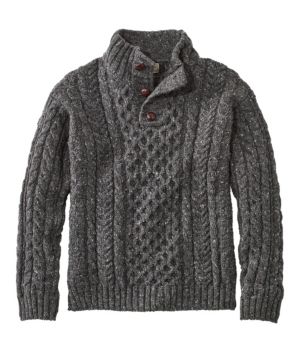 Men's Heritage Sweater, Irish Fisherman's Button-Mock