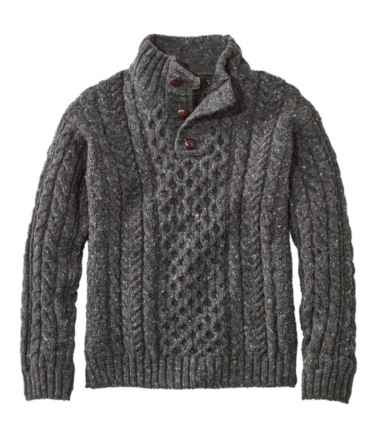 Men's Heritage Sweater, Irish Fisherman's Button-Mock