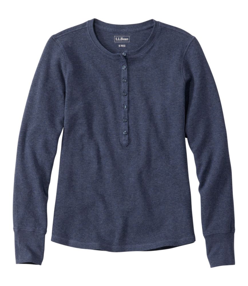 Women's Waffle-Knit Henley, Carbon Navy Heather, small image number 1