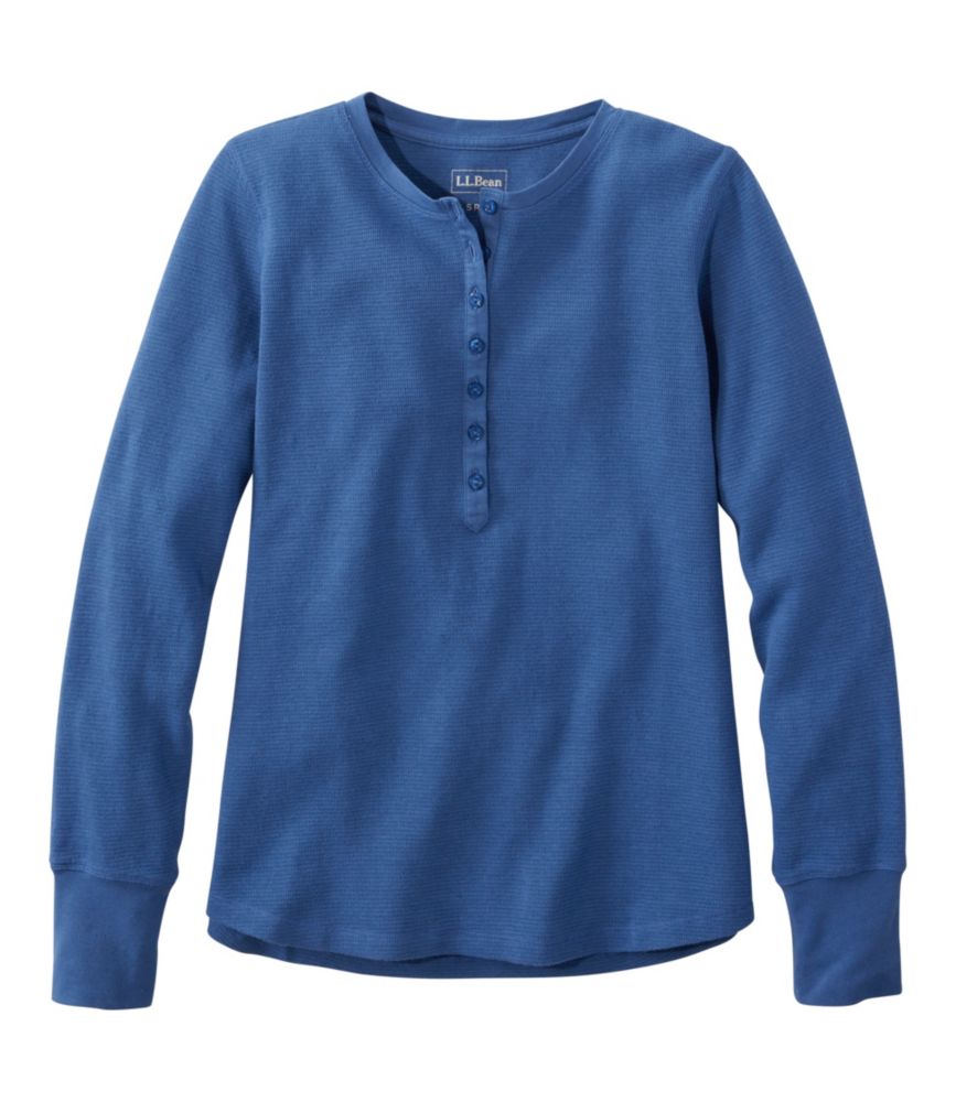 Women's Waffle-Knit Henley, Deep Blue, small image number 1