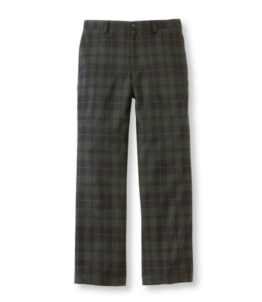 Men's Washable Wool Flannel Pants, Classic Fit, Plain Front, Plaid