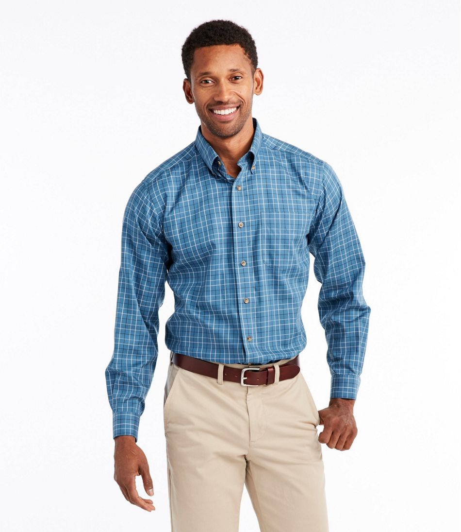 Men's Wrinkle-Free Twill Sport Shirt, Traditional Fit Windowpane