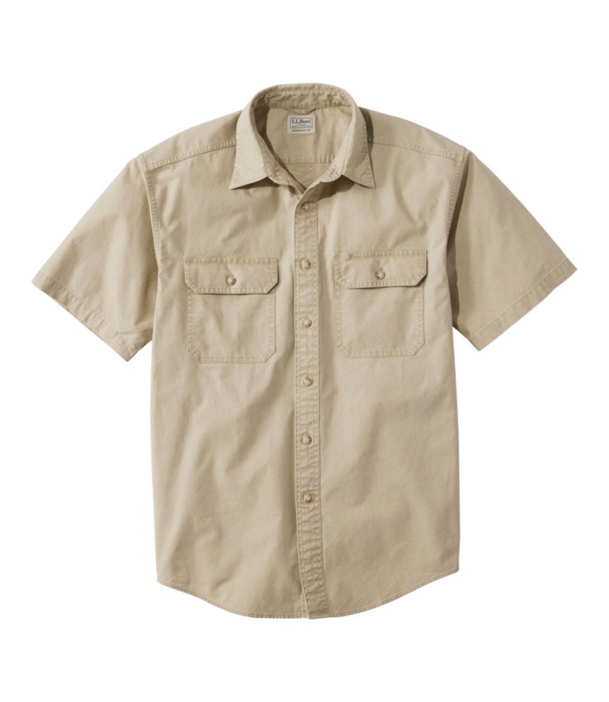 Men's Sunwashed Canvas Shirt, Traditional Fit Short-Sleeve, Field Khaki, small image number 1