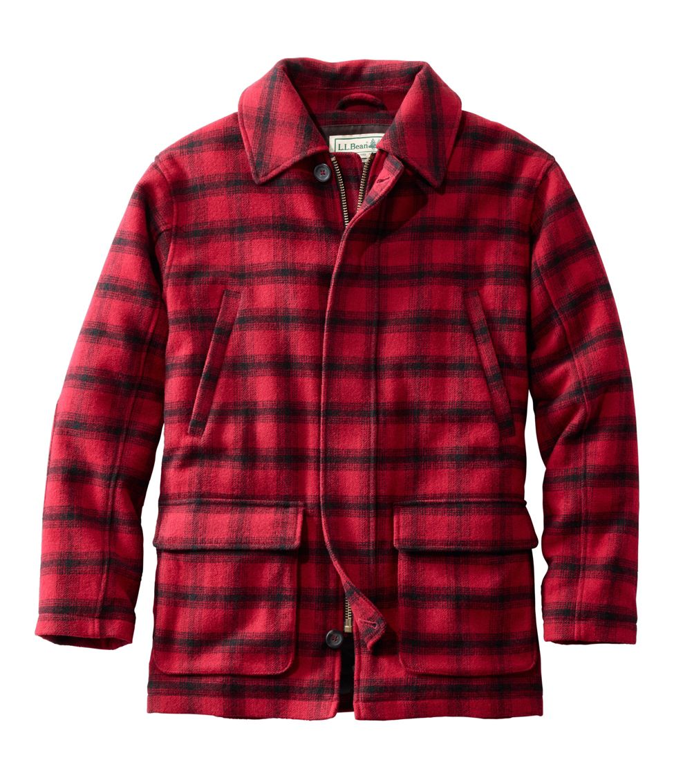 Men's Maine Guide Wool Parka, PrimaLoft Red/Black Plaid Medium, Wool/Nylon | L.L.Bean