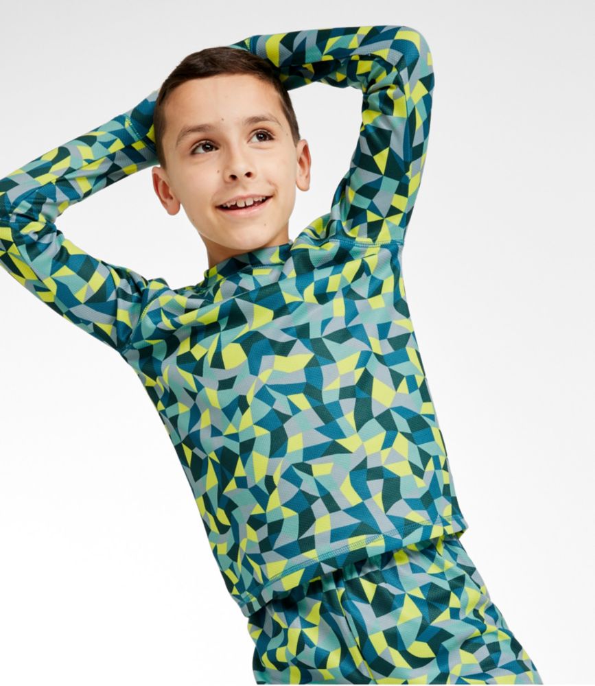 Kids' Wicked Warm Midweight Long Underwear, Top Print, Citrus Green Geo, small image number 3