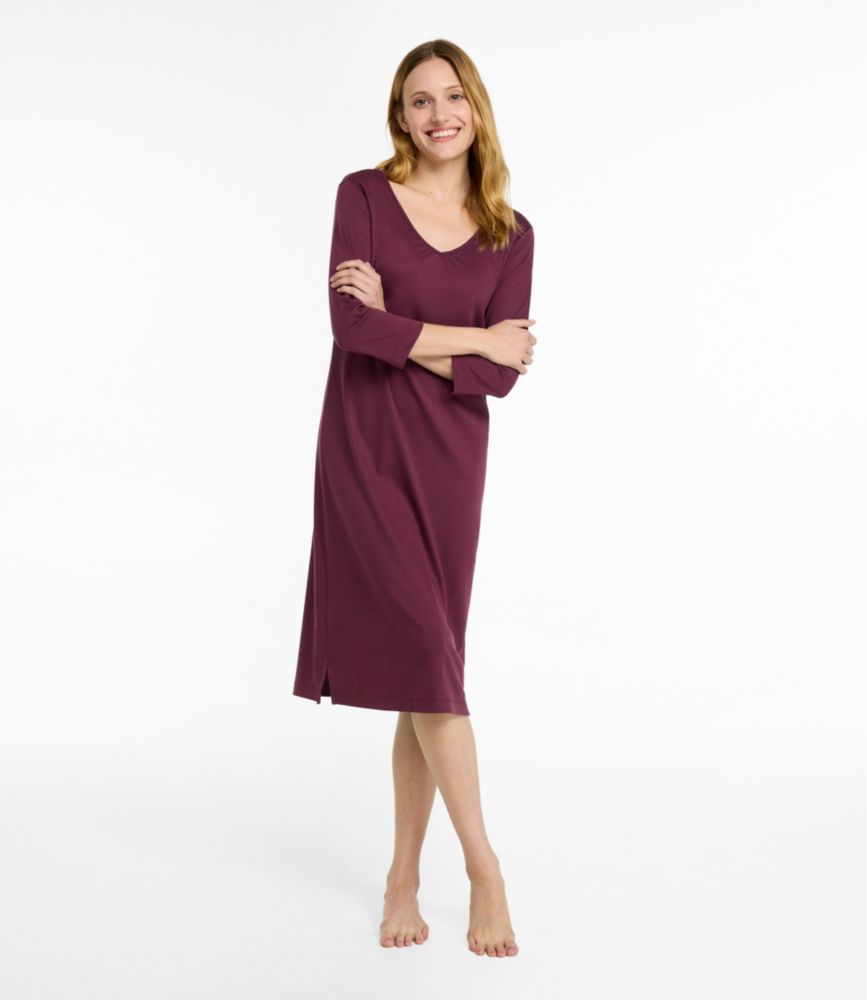 Women's Supima® Cotton Nightgown, V-Neck Three-Quarter-Sleeve