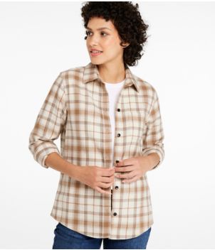 L.L.Bean Rob Roy Scotch Checked Flannel Point Collar Long Sleeve Relaxed Fit Quarter Zip Shirt - S