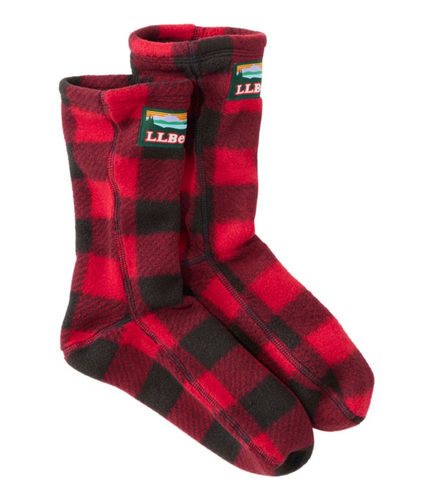 Adults' L.L.Bean Fleece Socks, Garnet Buffalo Check, small image number 1