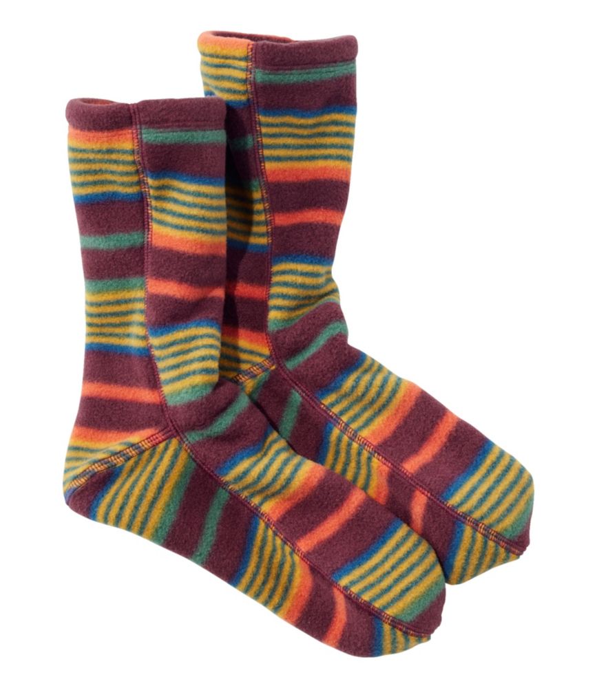 Adults' L.L.Bean Fleece Socks, Burgundy Brown Stripe, small image number 1