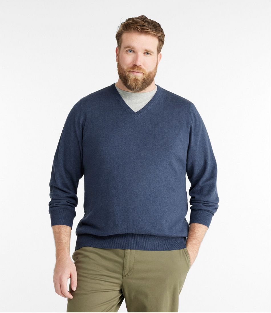 Men's Cotton/Cashmere Sweater, V-Neck Vintage Indigo Small, Cotton Blend | L.L.Bean