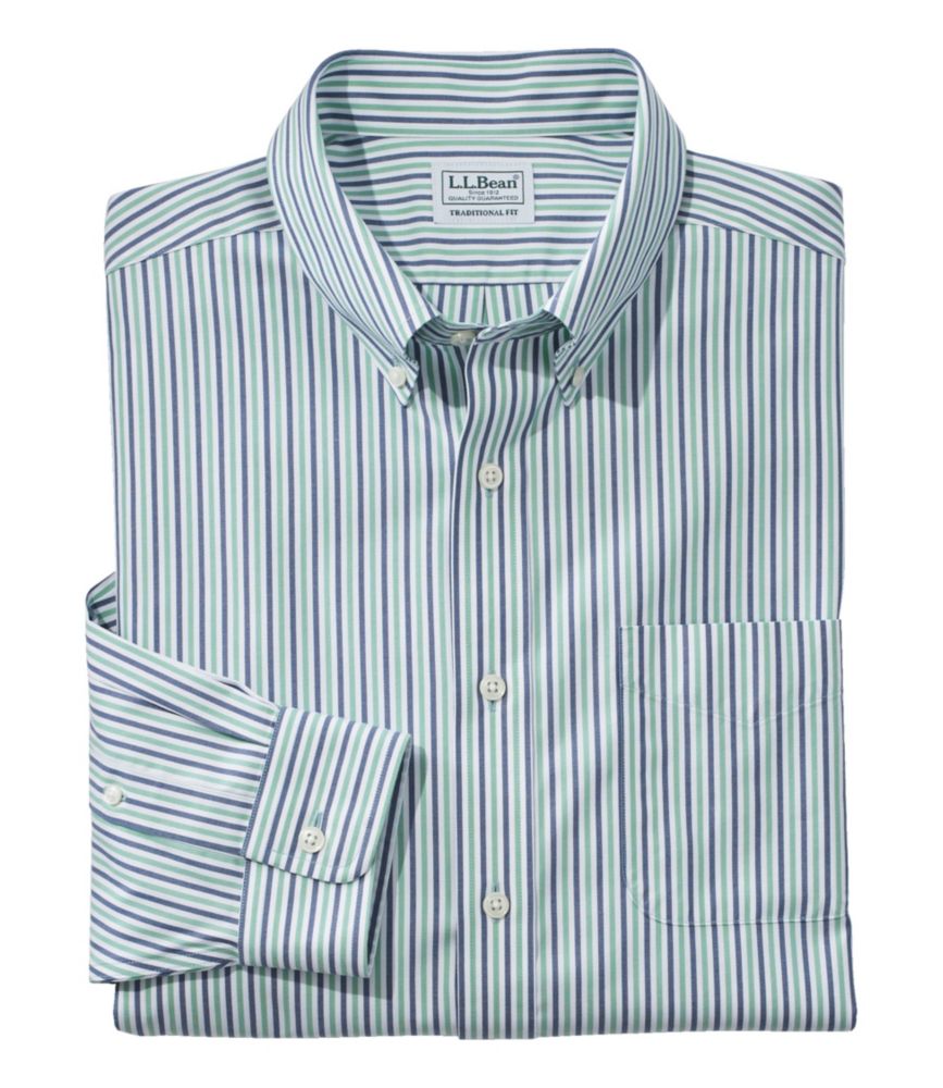 Men's Wrinkle-Free Pinpoint Oxford Cloth Shirt, Traditional Fit Stripe, Lichen Green, small image number 1