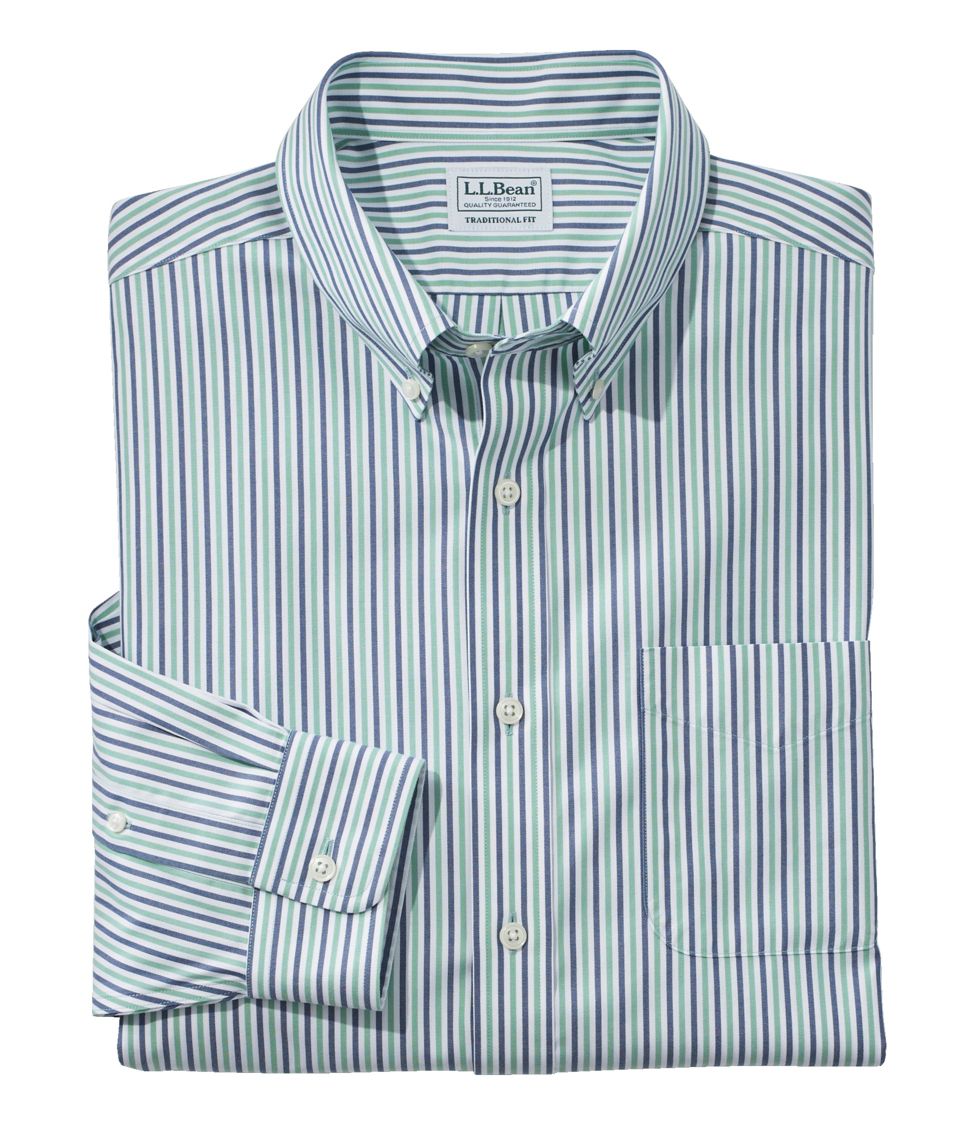 Men's Wrinkle-Free Pinpoint Oxford Cloth Button Down Shirt, Traditional Fit Stripe Lichen Green 16x35, Cotton | L.L.Bean