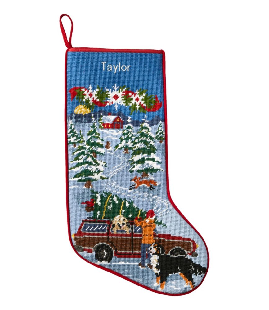 Christmas Needlepoint Stocking, Cotton, Bringing Home The Tree, small image number 1