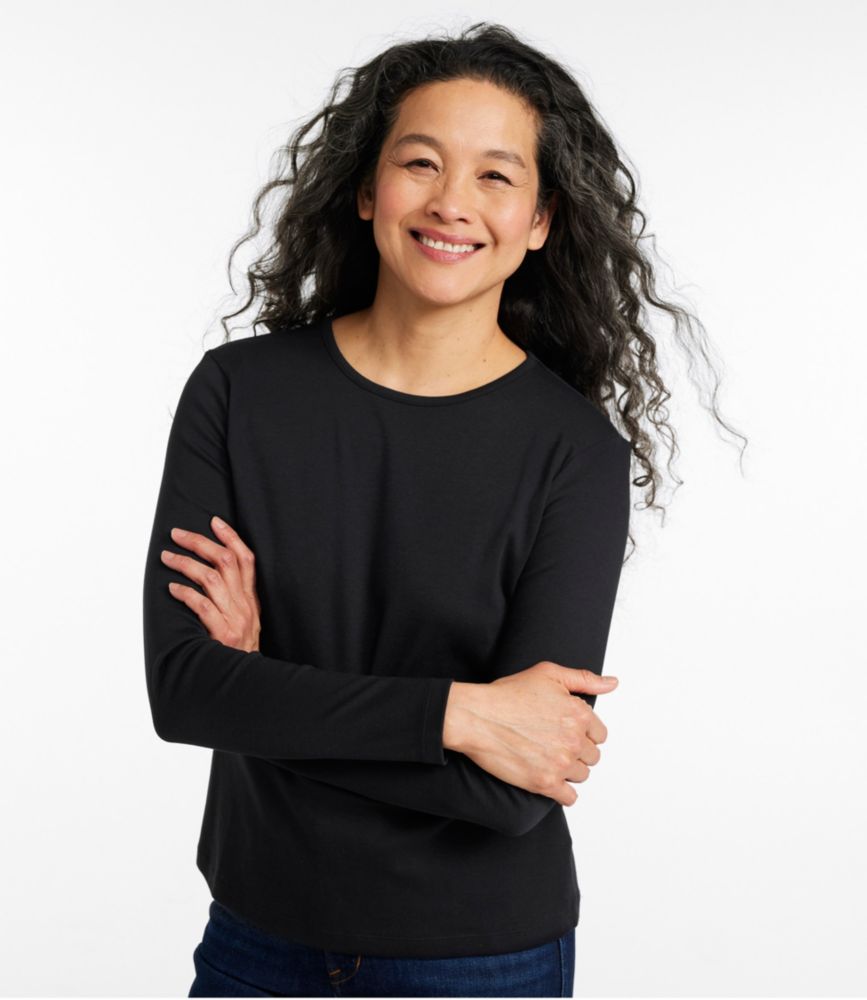 Women's Pima Cotton Tee, Long-Sleeve Crewneck