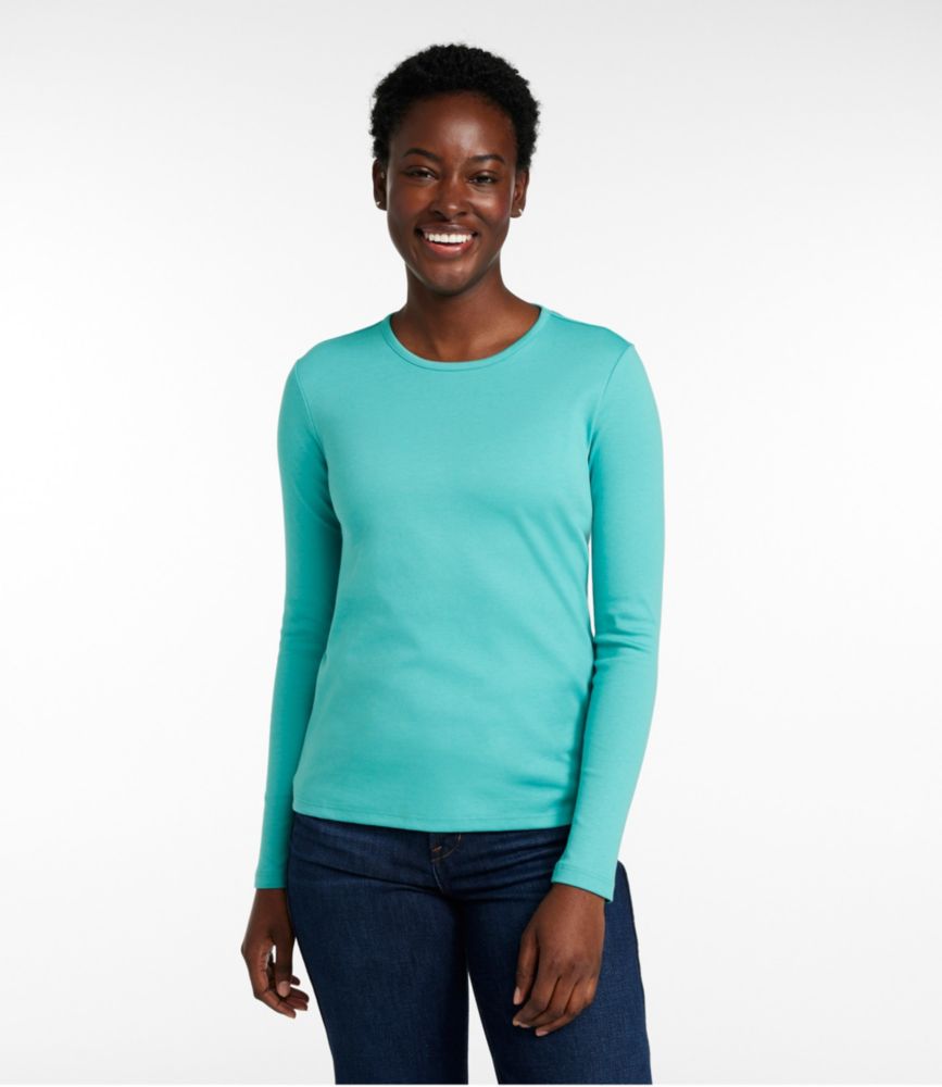 Women's Pima Cotton Tee, Long-Sleeve Crewneck