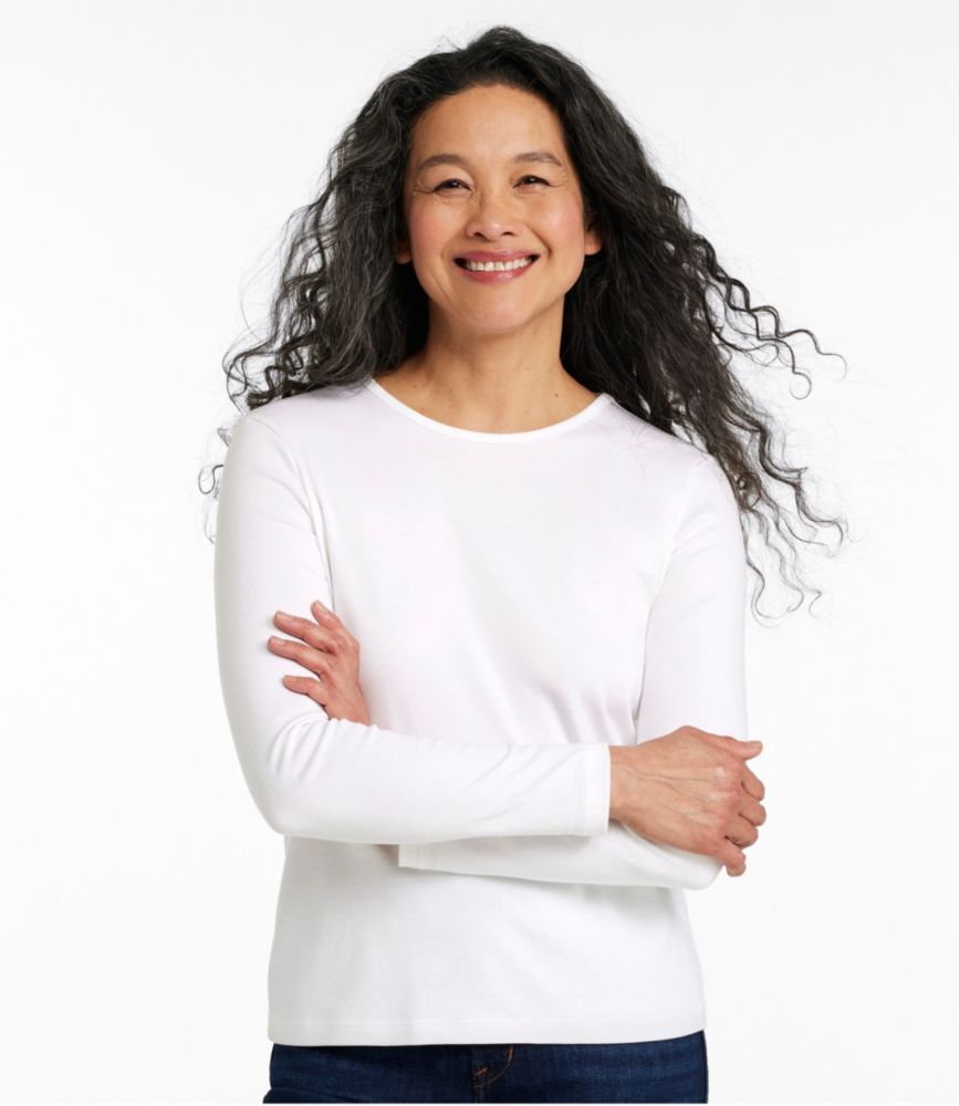 Women's Pima Cotton Tee, Long-Sleeve Crewneck