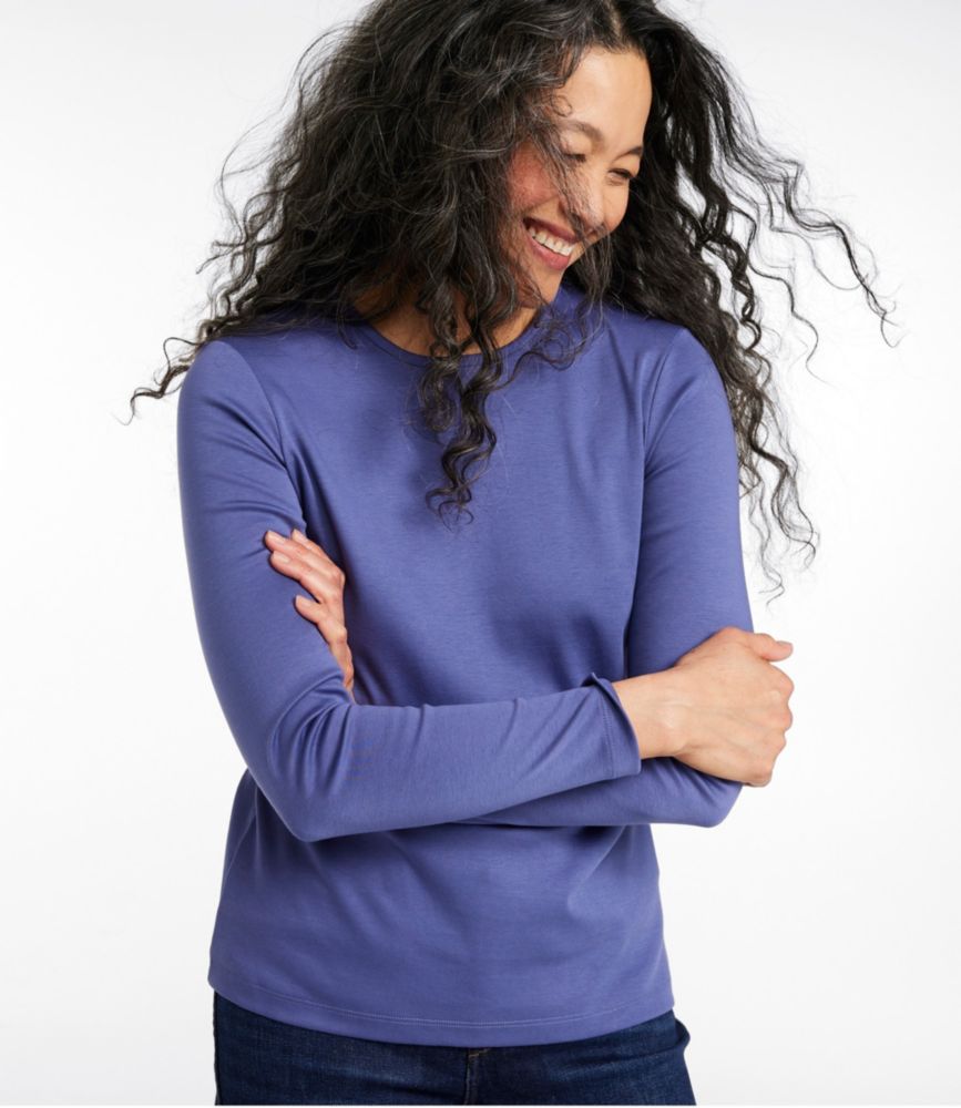 Women's Pima Cotton Tee, Long-Sleeve Crewneck