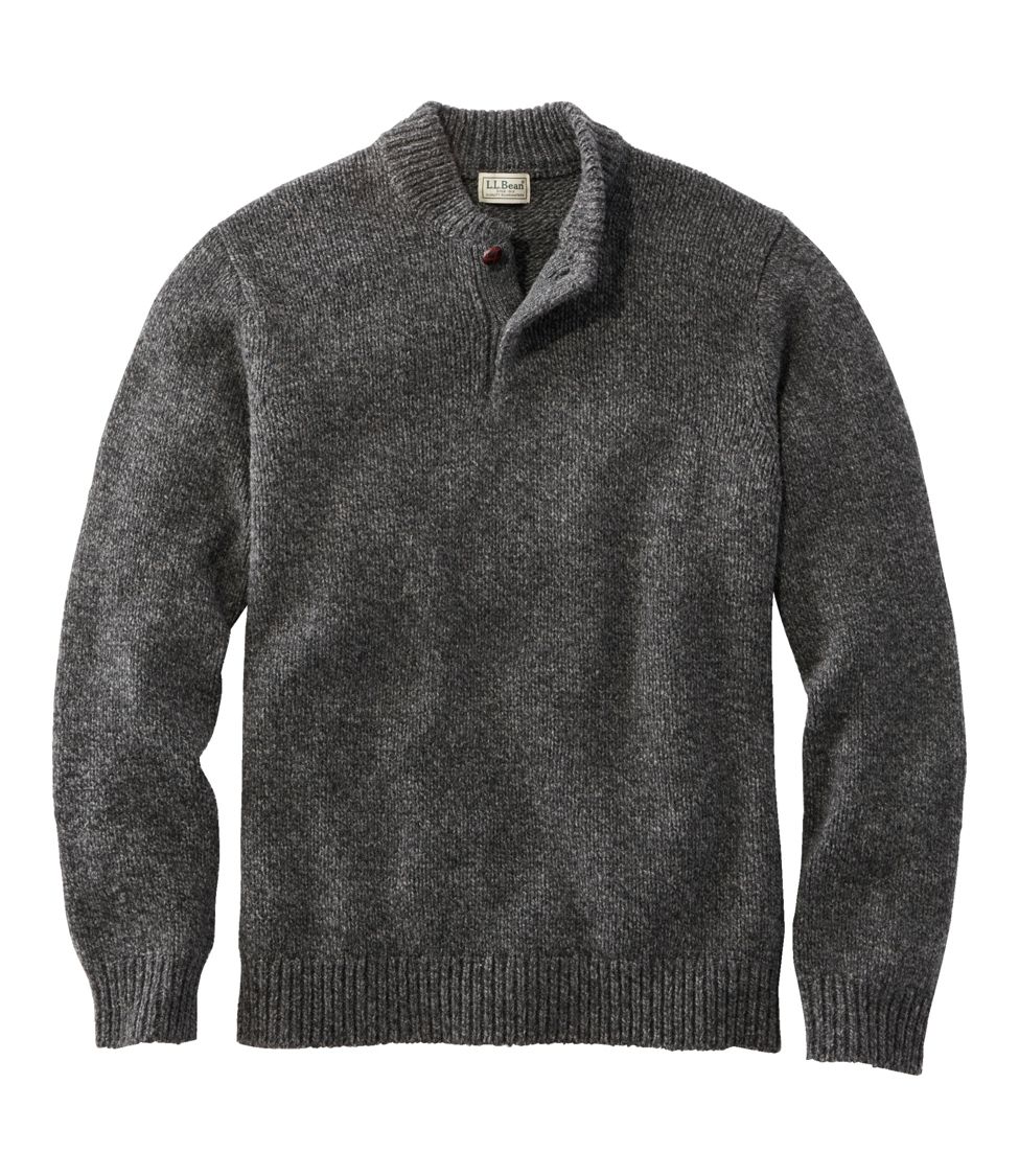 Men's L.L.Bean Classic Ragg Wool Sweater, Henley Charcoal Large, Lambswool Wool, Regular