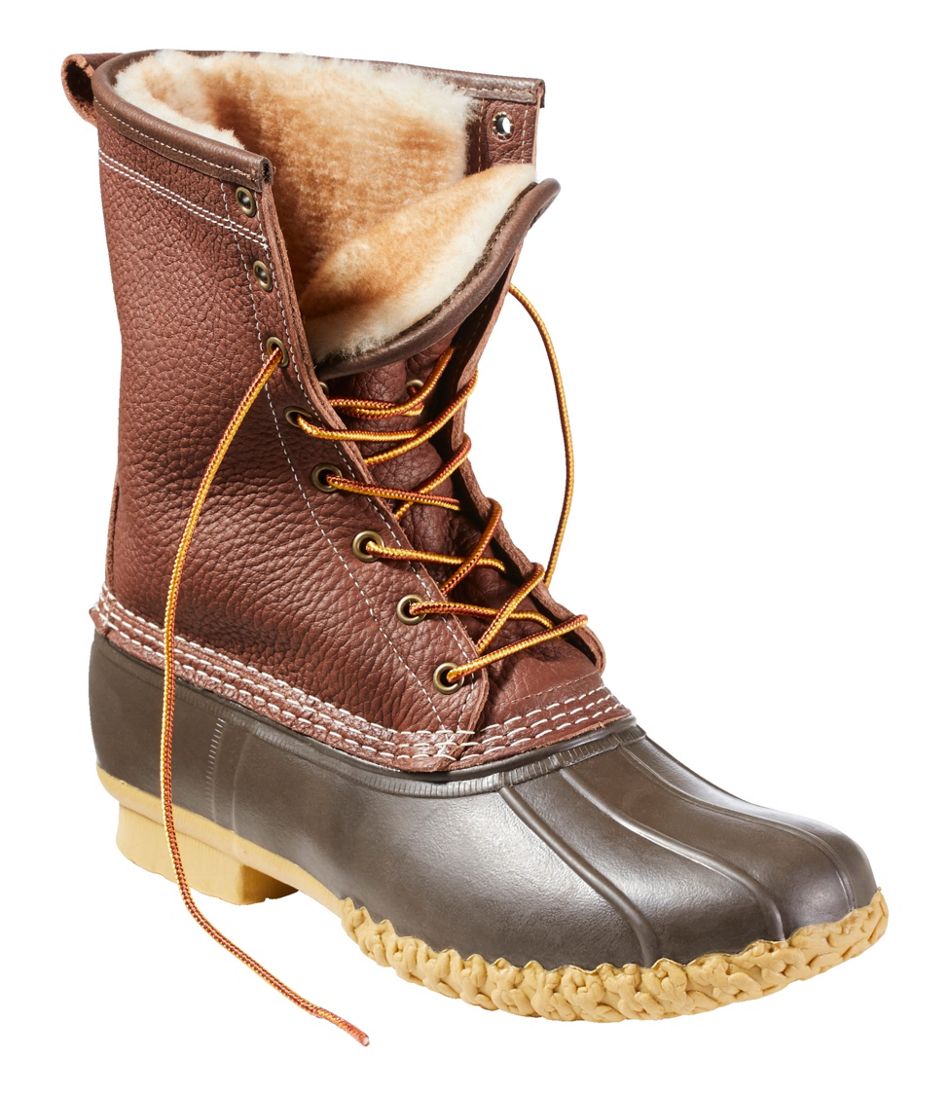 Men's Bean Boots, 10" Shearling-Lined Tumbled Leather