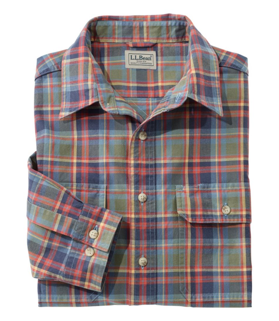 Men's Sunwashed Canvas Shirt, Traditional Fit Plaid | Casual Button ...