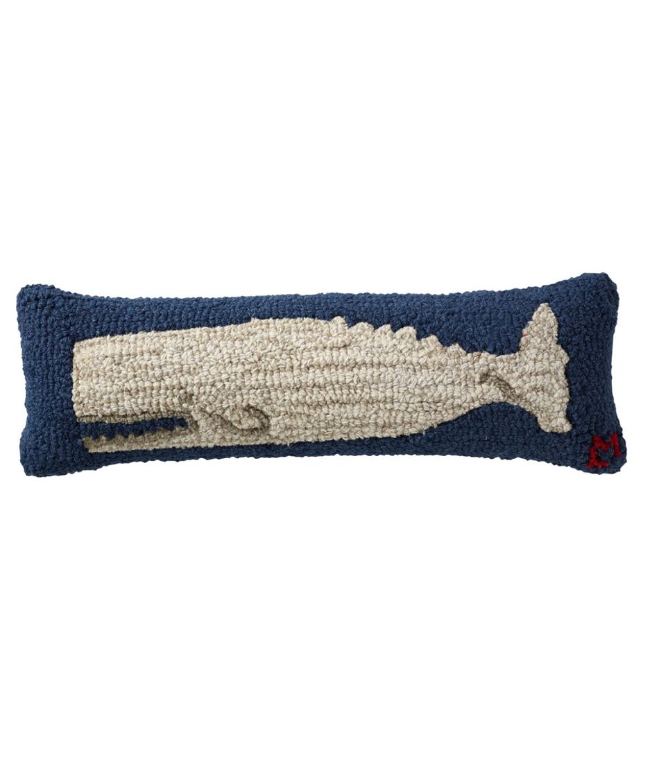 Wool Hooked Throw Pillow, White Whale, 8" x 24"
