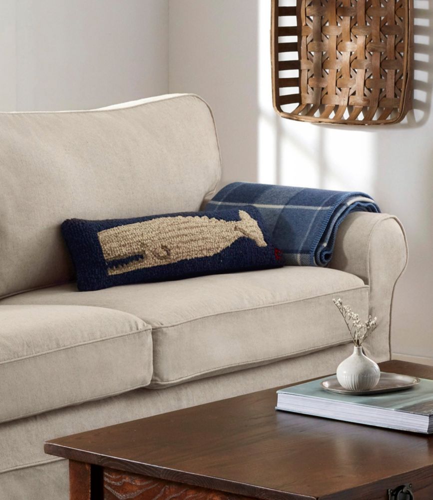 Wool Hooked Throw Pillow, White Whale, 8" x 24" Throw Pillows at L.L.Bean