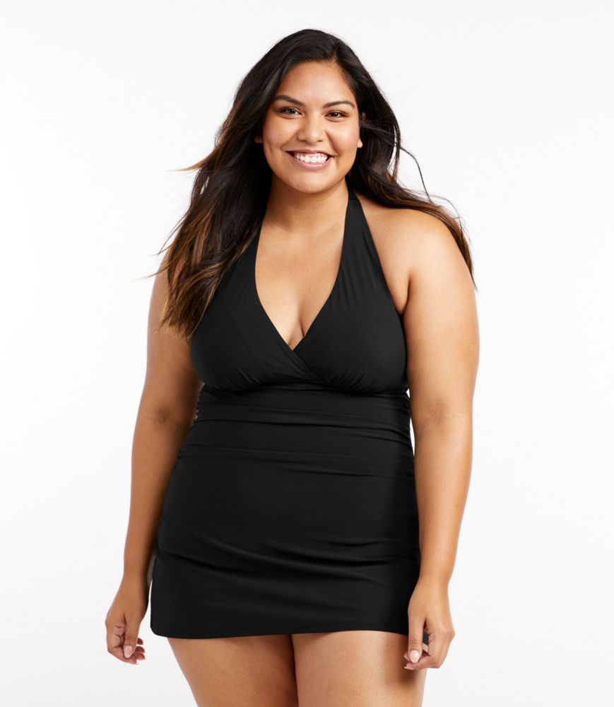 Women's Shaping Swimwear, Clasp Halter Dress, Black, small image number 1