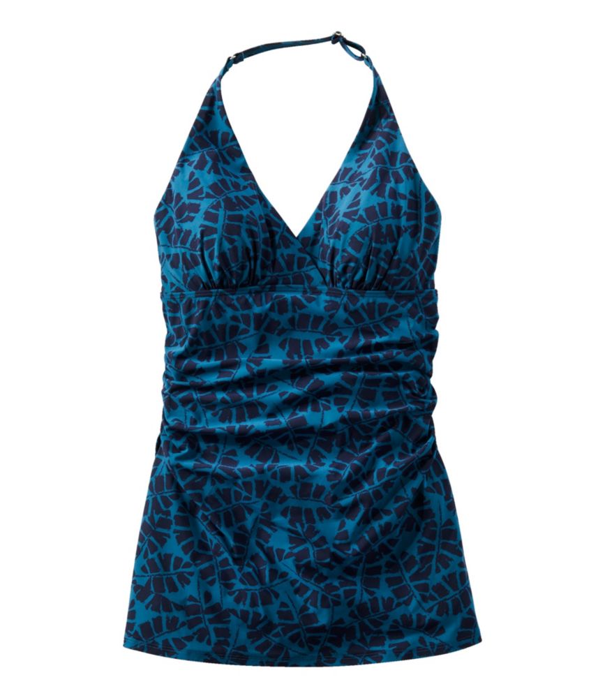 Women's Shaping Swimwear, Clasp Halter Dress Print, Darkest Navy Painted Leaves, small image number 3