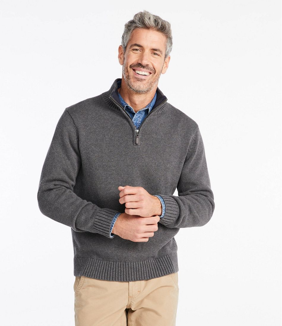 Men's Double L Cotton Sweater, Quarter-Zip