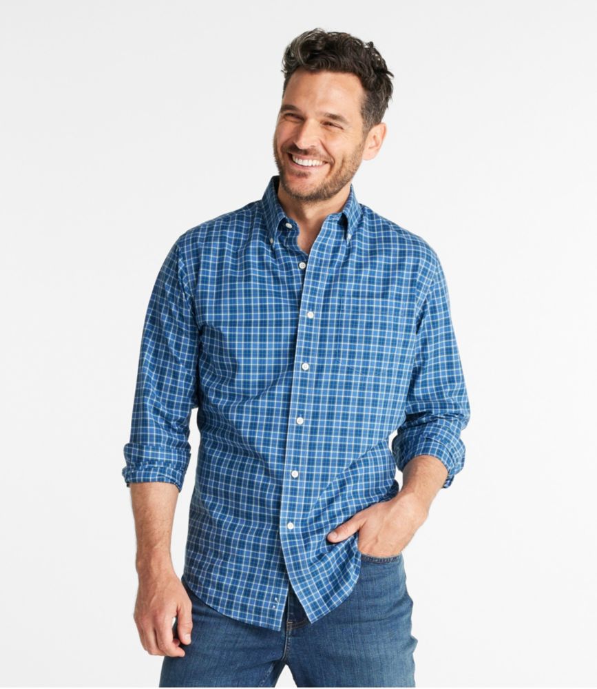 Men's Wrinkle-Free Kennebunk Sport Shirt, Slightly Fitted Check, Bering Blue, small image number 2