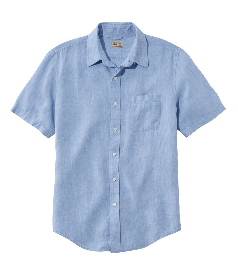 Men S L L Bean Linen Shirt Slightly Fitted Short Sleeve